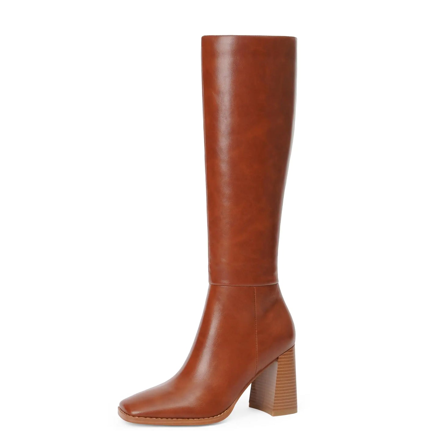 Knee High Square Toe Brown Leather Boots