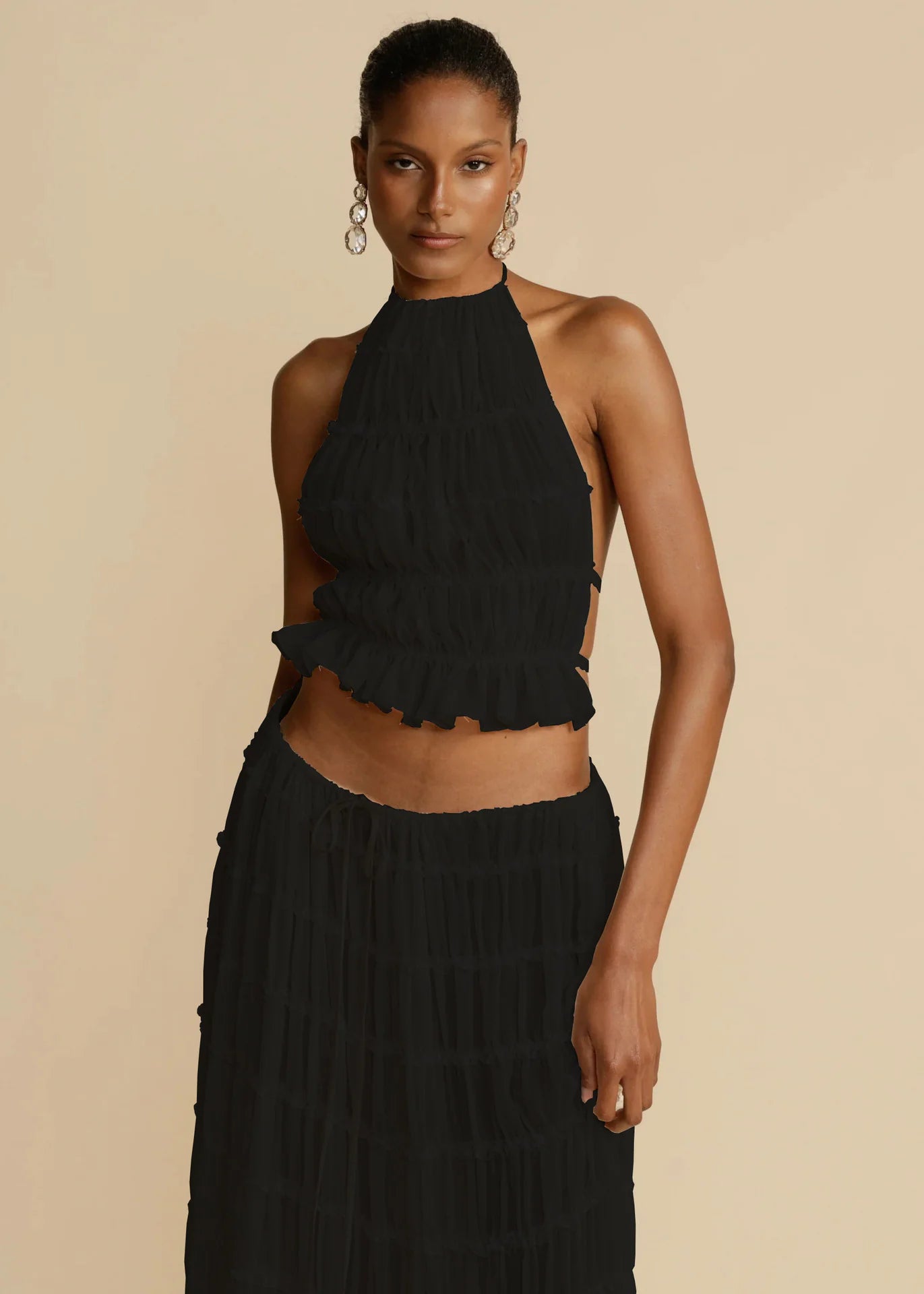 Chic Halter Crop Top and Pleated Maxi Skirt