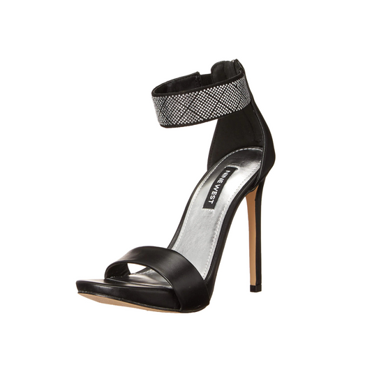 Black Strappy Block Heel Slide Sandals