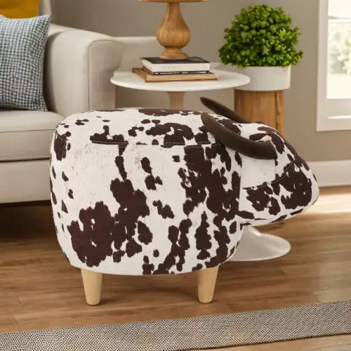 Brown And White Velvet Cow Shaped Footstool