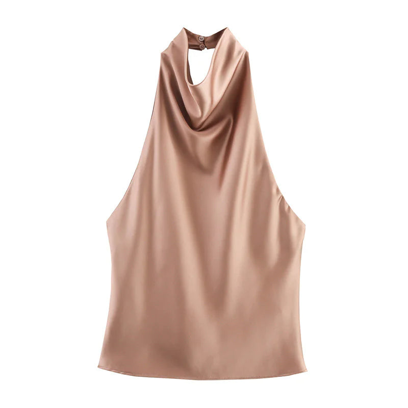 Elegant Satin Halter Neck Top