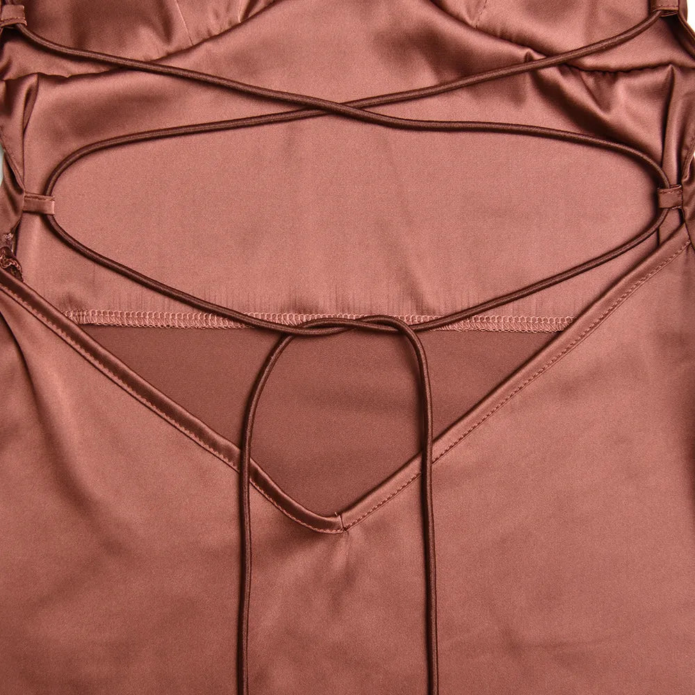 Satin Lace Up Backless Bodycon Mini Dress