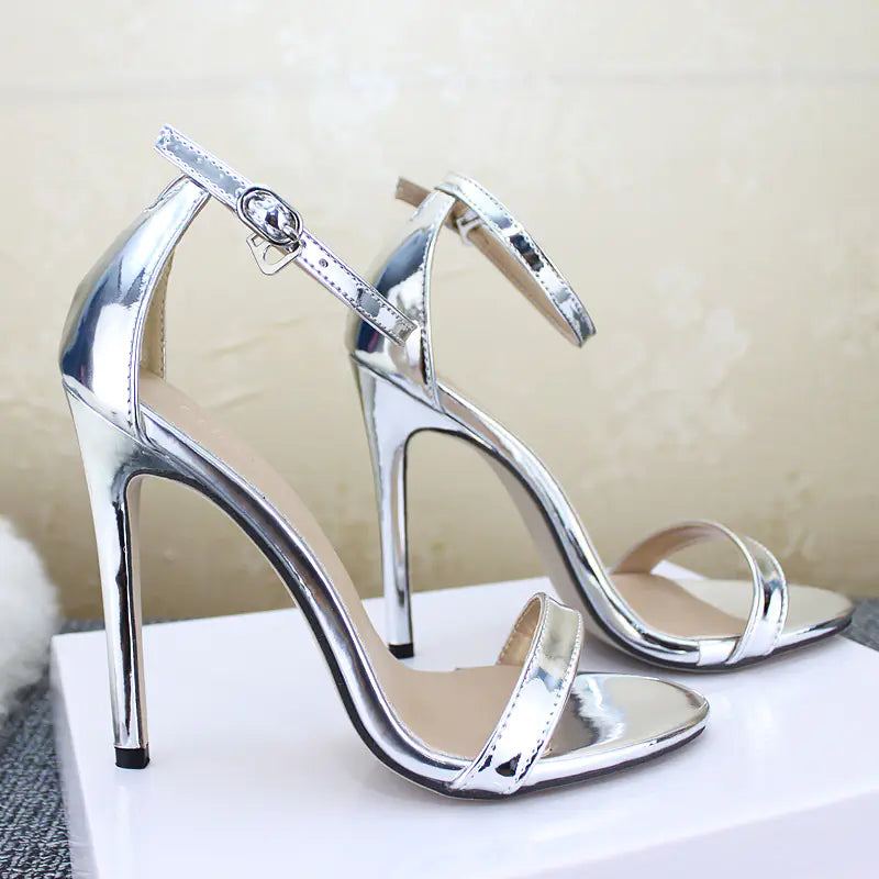 Metallic Peep-Toe 8cm+ Gold/Silver Stiletto Sandals