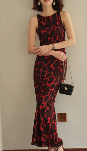 Printed Slimming Elegant Red Dress