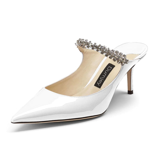 2.5" Crystal Chain Pointed Mule Mid Heels