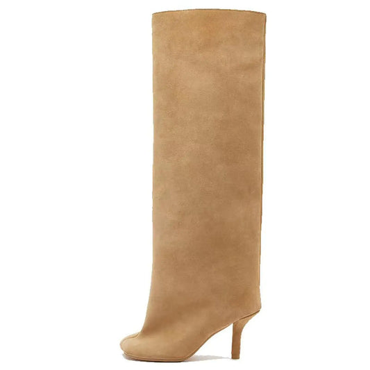 Knee High Suede Wide Calf Square Toe Boots