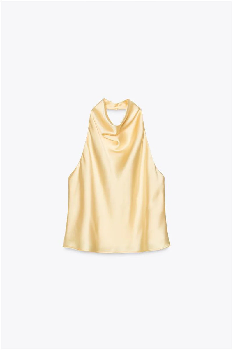 Elegant Satin Halter Neck Top