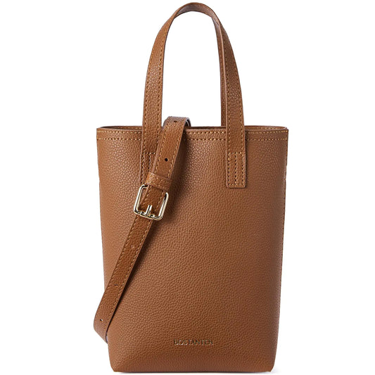 Compact Brown Leather Crossbody Tote