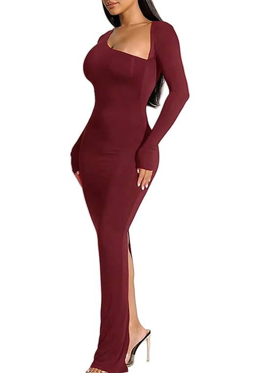 Long Sleeve Wrap Maxi with Back Slit