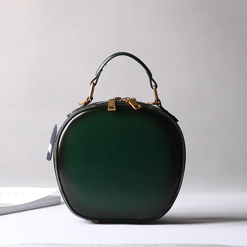 Round Leather Two-Layer Crossbody Handbag