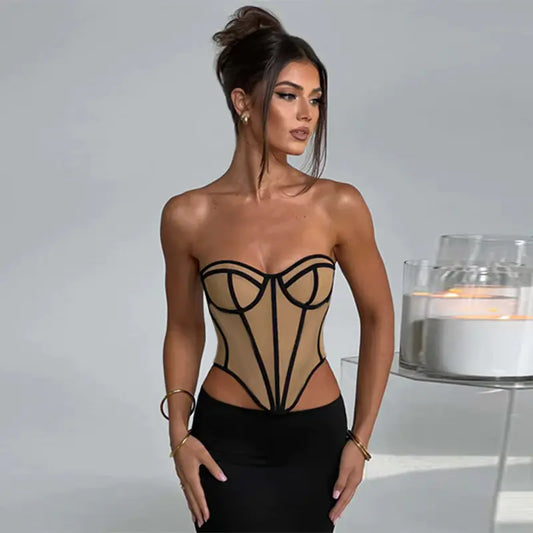 Strapless Color Block Backless Bustier Top