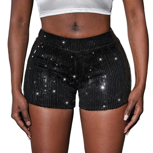 High Waist Sparkly Sequin Straight-Leg Shorts
