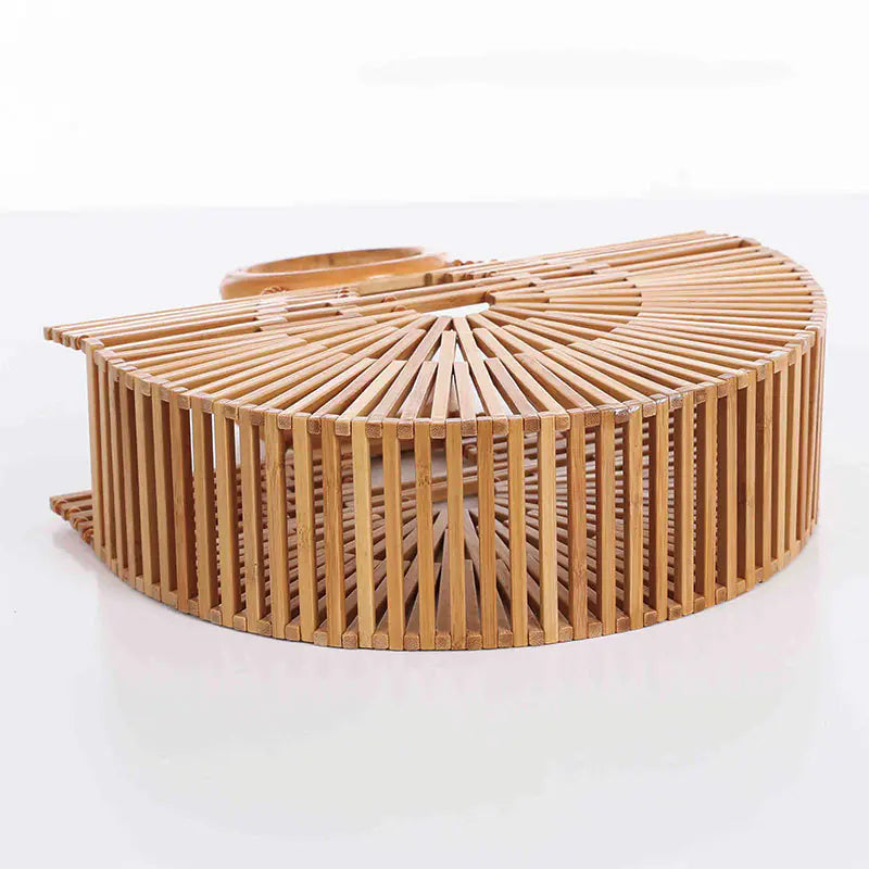 Bamboo Woven Half-Moon Beach Tote Bag
