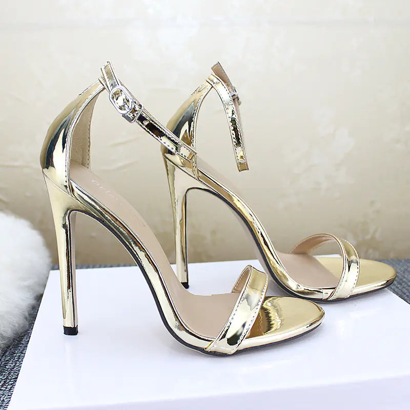 Metallic Peep-Toe 8cm+ Gold/Silver Stiletto Sandals