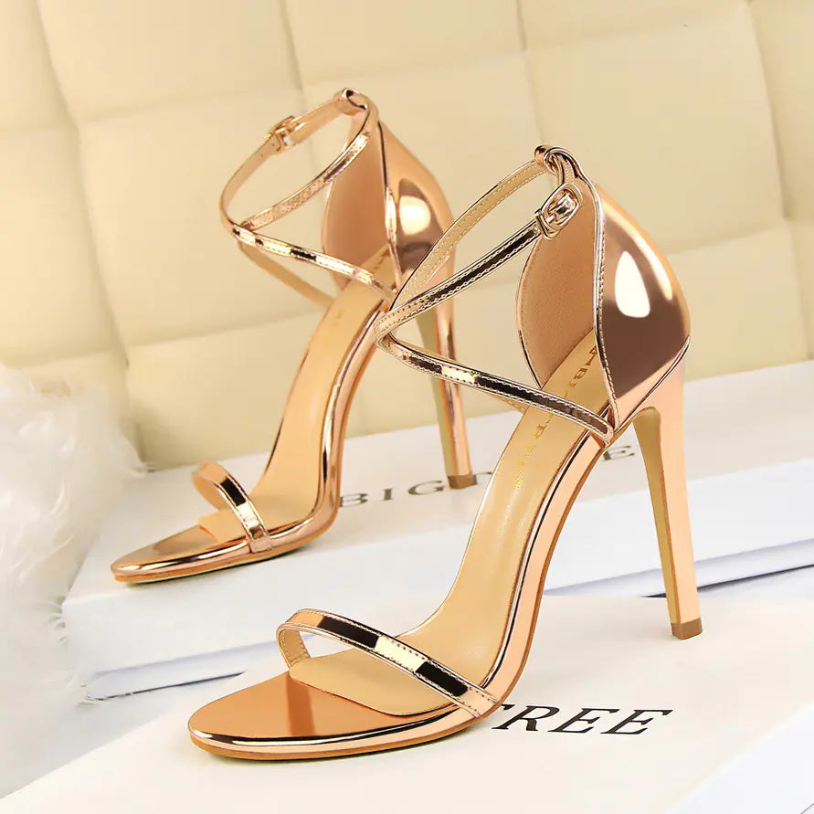 Cross-Buckle Patent 8–11cm Stiletto Heels