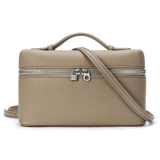 Khaki Leather Crossbody Pouch Top Handle Bag