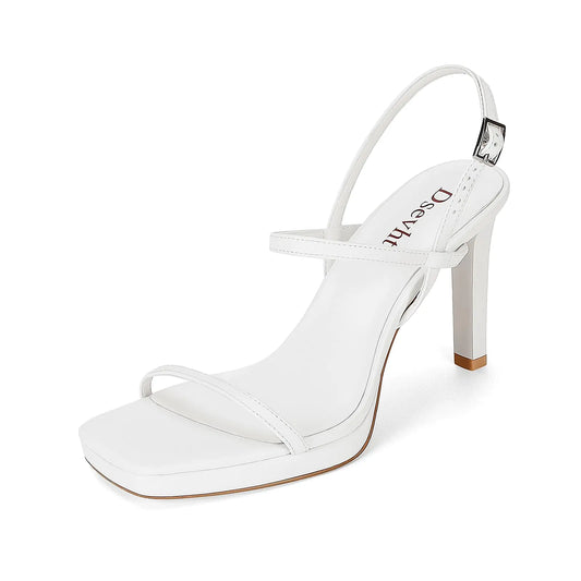 White Strappy Stiletto with Square Toe