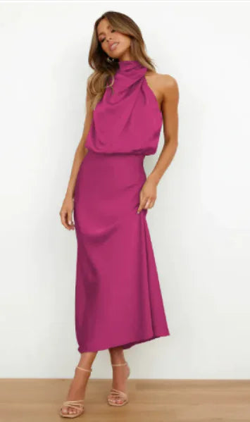 Solid Satin Dress with Sleek Fit