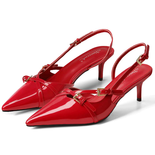 Red Pointed Slingback Kitten Pumps
