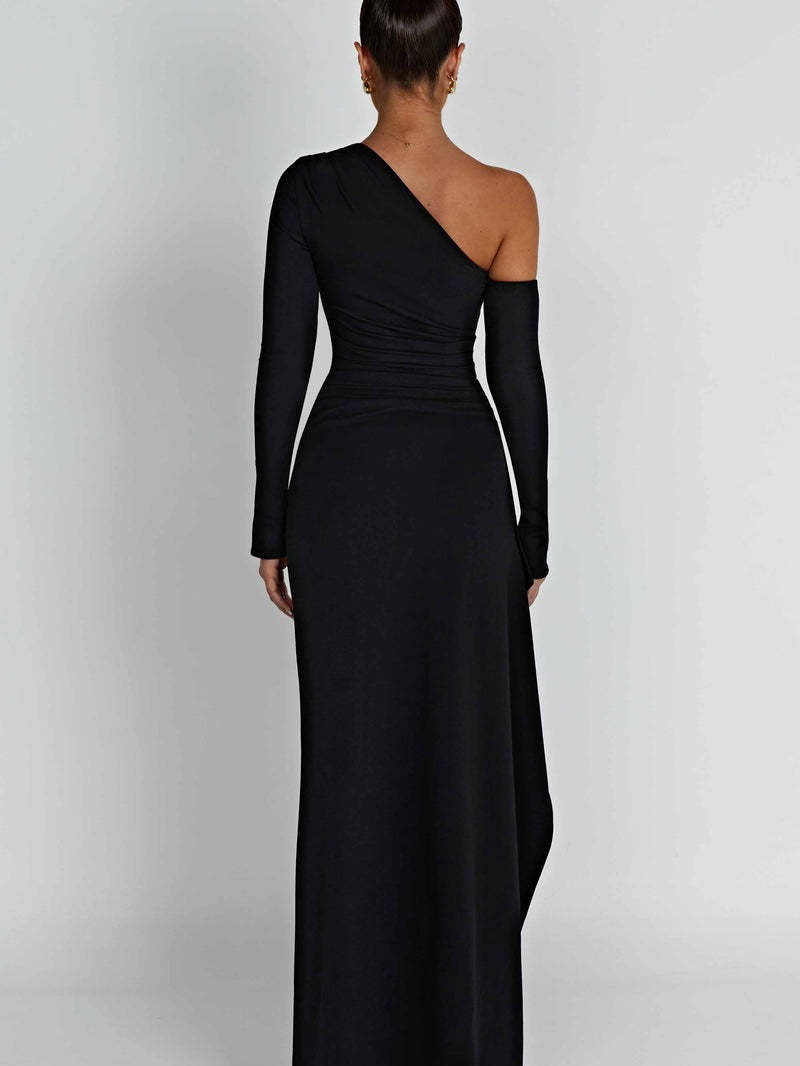 Slit Shoulder Waist Trim Bodycon Dress