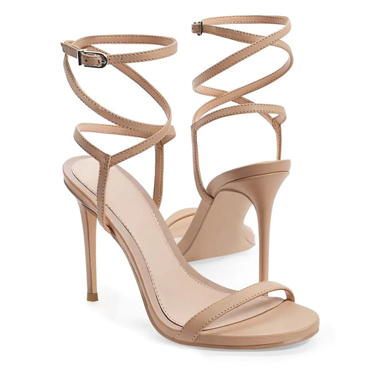 Lace-Up Peep-Toe Stiletto Heeled Sandals