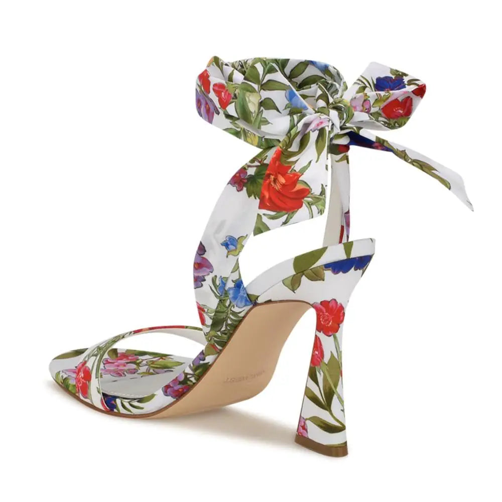 White Floral Kelsie Block Heel Sandals