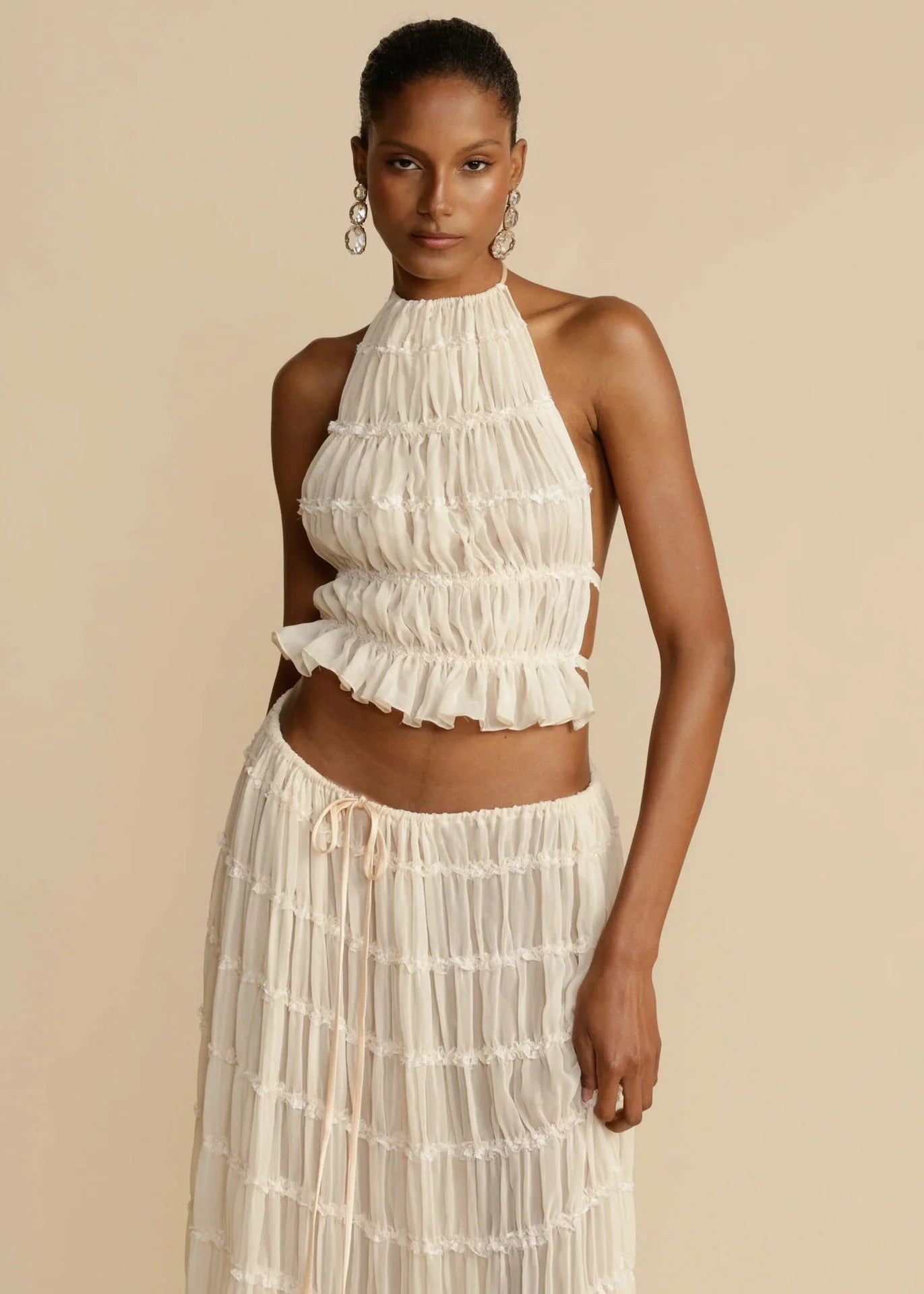 Chic Halter Crop Top and Pleated Maxi Skirt