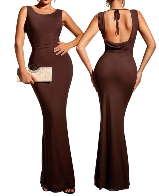 Double Layer Backless Formal Bodycon Maxi Dress