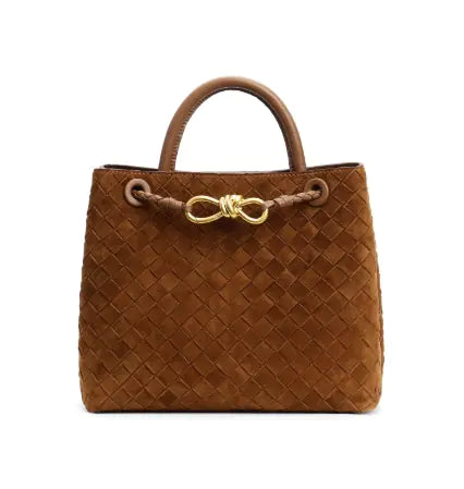Matte Leather Woven Shoulder Tote Bag