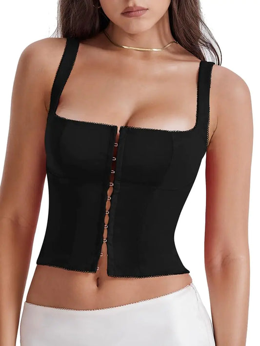 Square Neck Double-Layer Clasp Crop