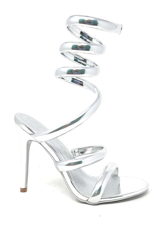 Spiral Wrap-Up Open-Toe Stiletto Heels
