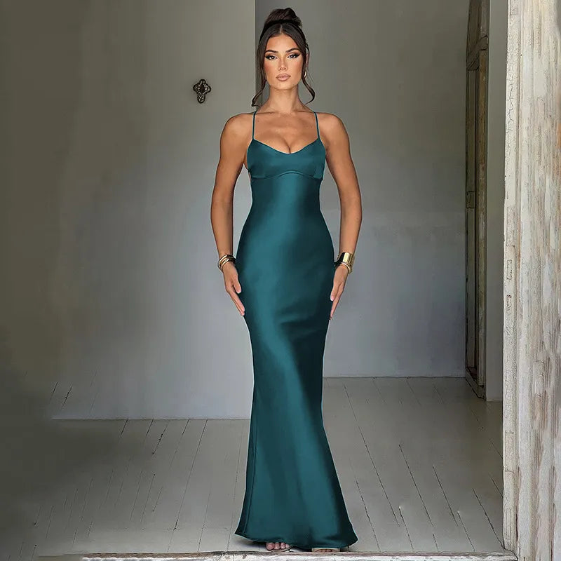 Satin Lace Up Backless Bodycon Mini Dress