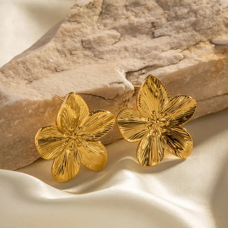 Matte Gold Stainless Steel Flower Studs