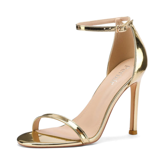 Gold Rope-Strap Ankle-Buckle Stiletto Heels