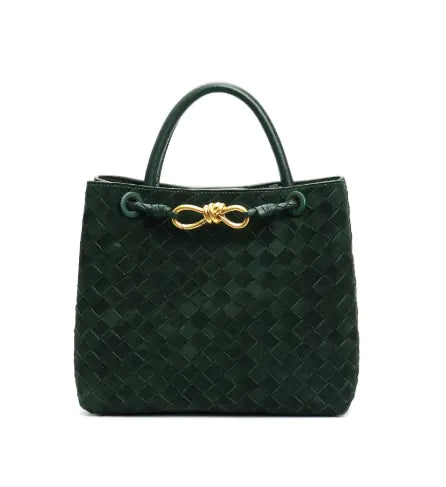 Matte Leather Woven Shoulder Tote Bag