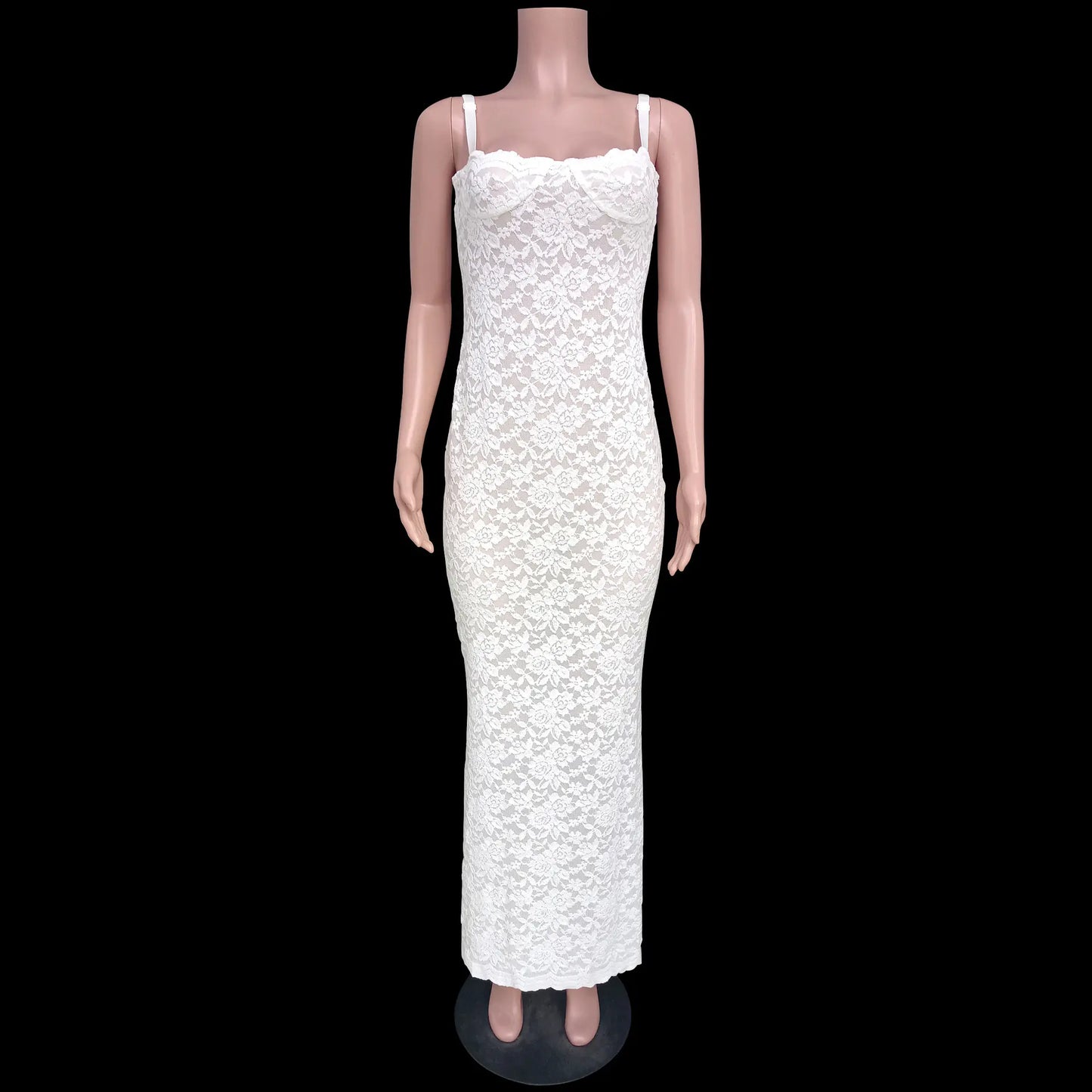 Elegant Floral Lace Bodycon Maxi Dress