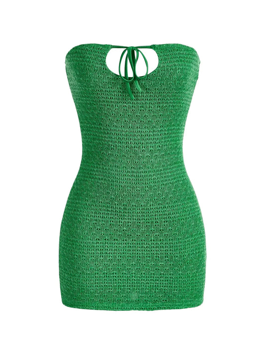 Strapless Tie Front Cutout Backless Mini