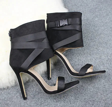 Woven Buckle Open Toe Stiletto Heels