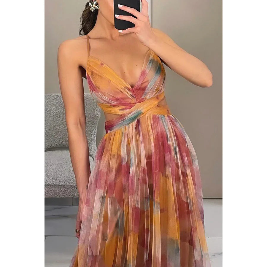 Stylish Mesh Print Slip Dress