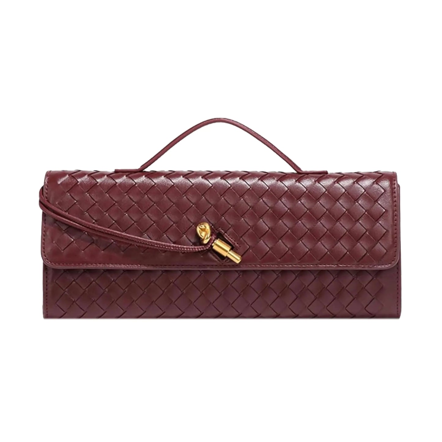 PU Leather Woven Evening Clutch Purse - Wine Red
