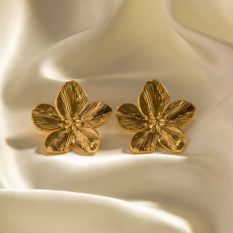 Matte Gold Stainless Steel Flower Studs
