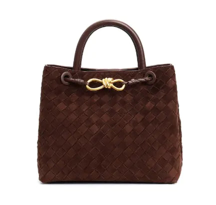 Matte Leather Woven Shoulder Tote Bag