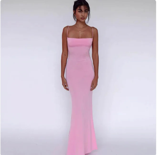 Elegant Milk Silk Backless Slim-Fit Dress
