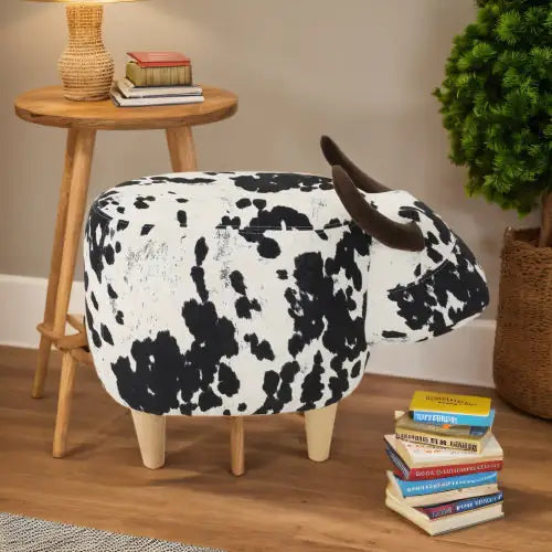Black And White Velvet Cow Shaped Footstool