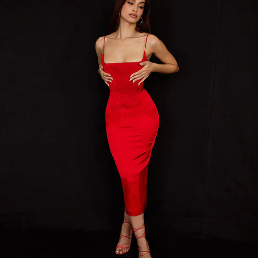 Square-Neck Backless Slit Summer Dress