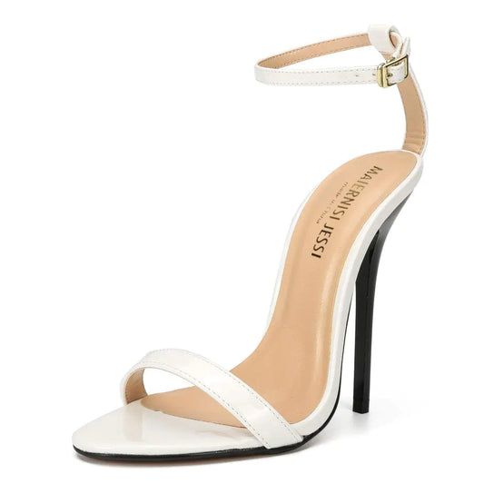 White Patent Unisex Strappy Stiletto Sandals