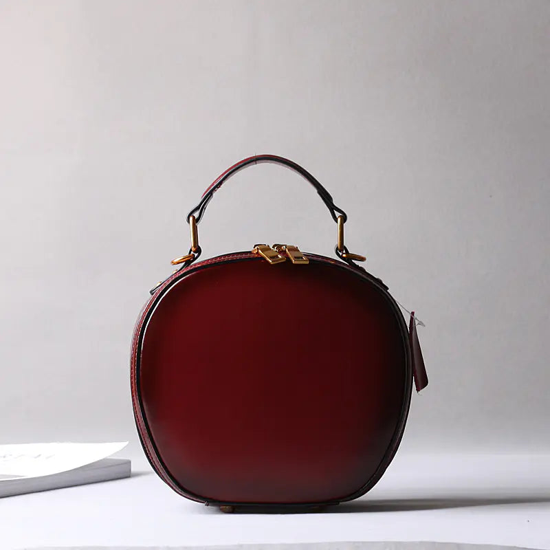 Round Leather Two-Layer Crossbody Handbag
