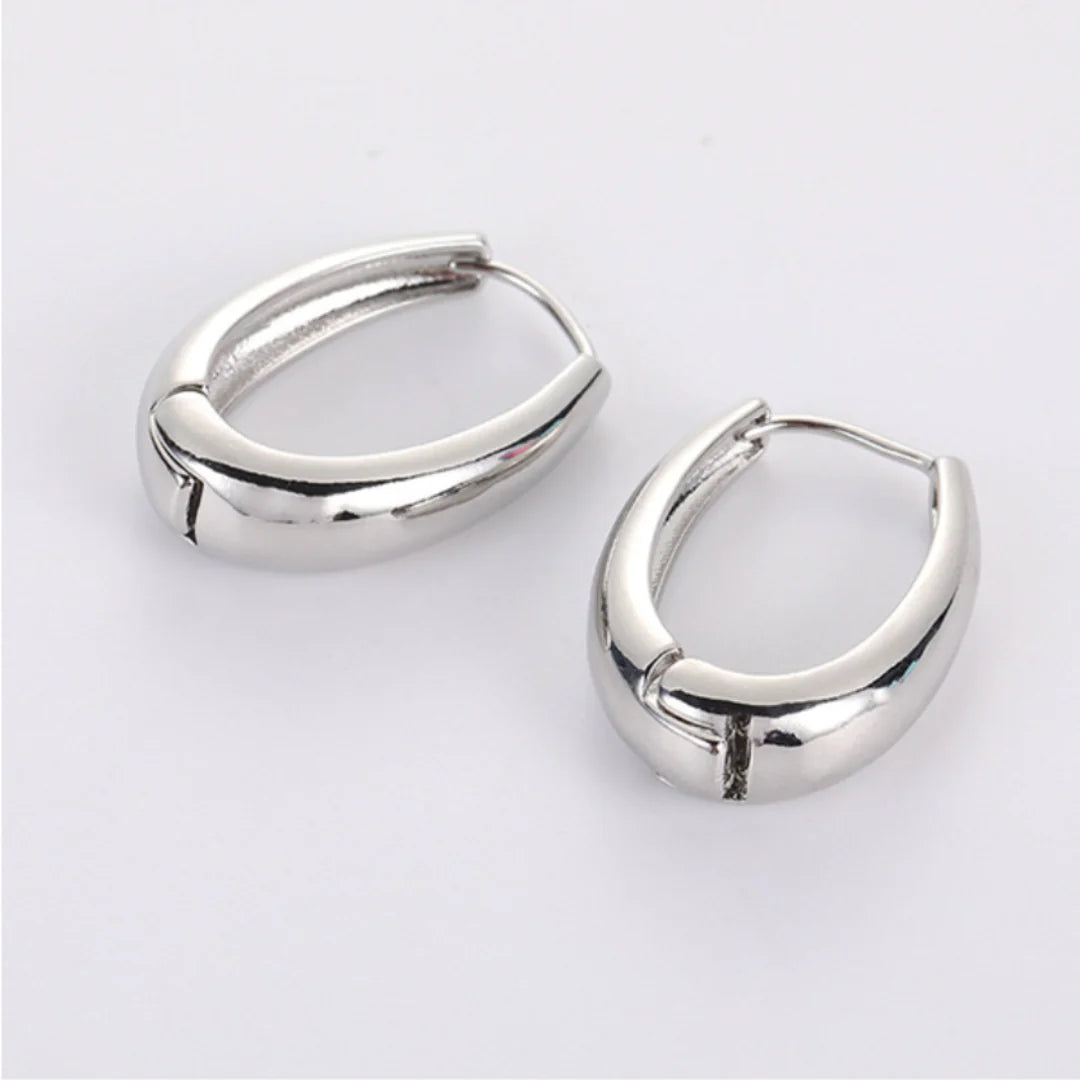 Gold Glossy Thick Oval Hoop Earrings