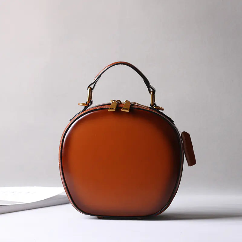 Round Leather Two-Layer Crossbody Handbag