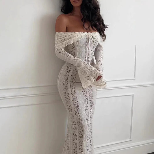 High Waist Lace Long Sleeve Dress